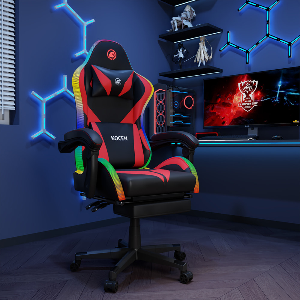 เก้าอี้เล่นเกมผ้าหนัง PU, เก้าอี้ Esports พร้อมไฟ RGB ปรับได้หลายสี, ขับเคลื่อนด้วย USB, รีโมทคอนโทรล