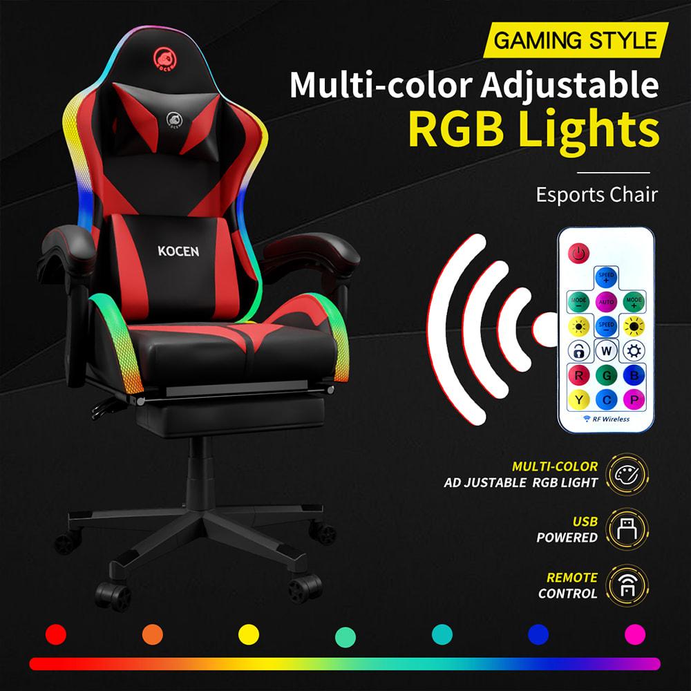 เก้าอี้เล่นเกมผ้าหนัง PU, เก้าอี้ Esports พร้อมไฟ RGB ปรับได้หลายสี, ขับเคลื่อนด้วย USB, รีโมทคอนโทรล เก้าอี้เล่นเกมผ้าหนัง PU, เก้าอี้ Esports พร้อมไฟ RGB ปรับได้หลายสี, ขับเคลื่อนด้วย USB, รีโมทคอนโทรล